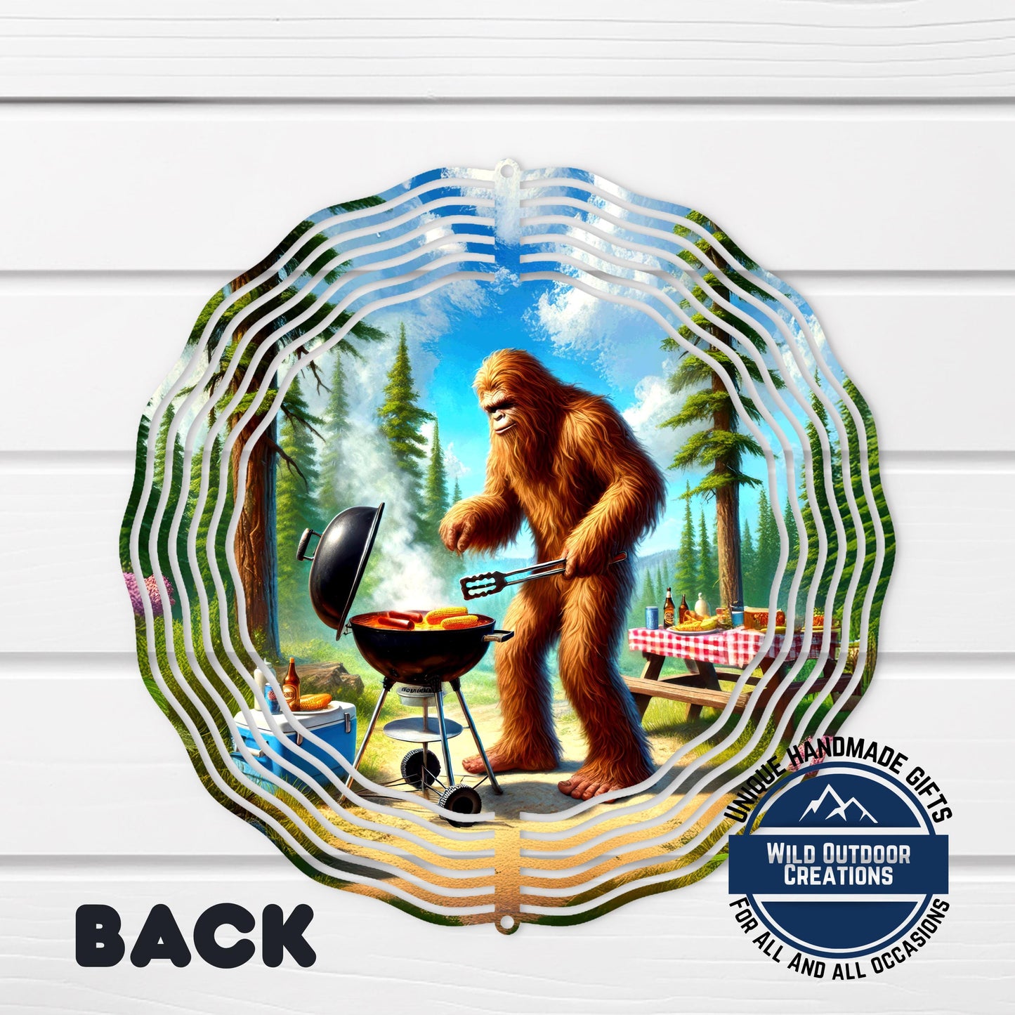 Bigfoot BBQ Wind Spinner – Aluminum Outdoor Sasquatch Garden Decor, Funny Grill Gift - design detail