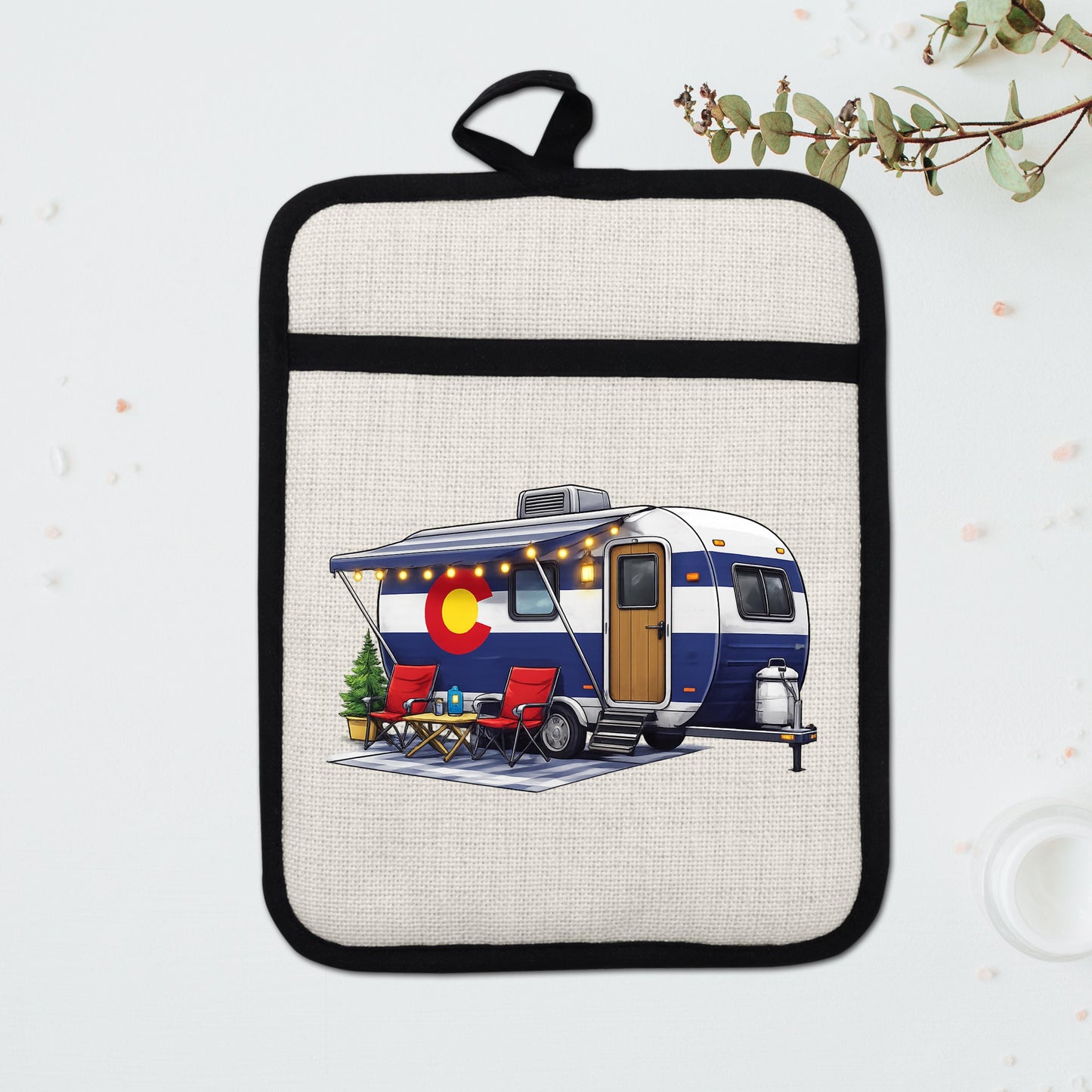 Colorado Camper Pot Holder - Linen Fabric, Silicone Heat Trivet With Loop - additional product photo 14