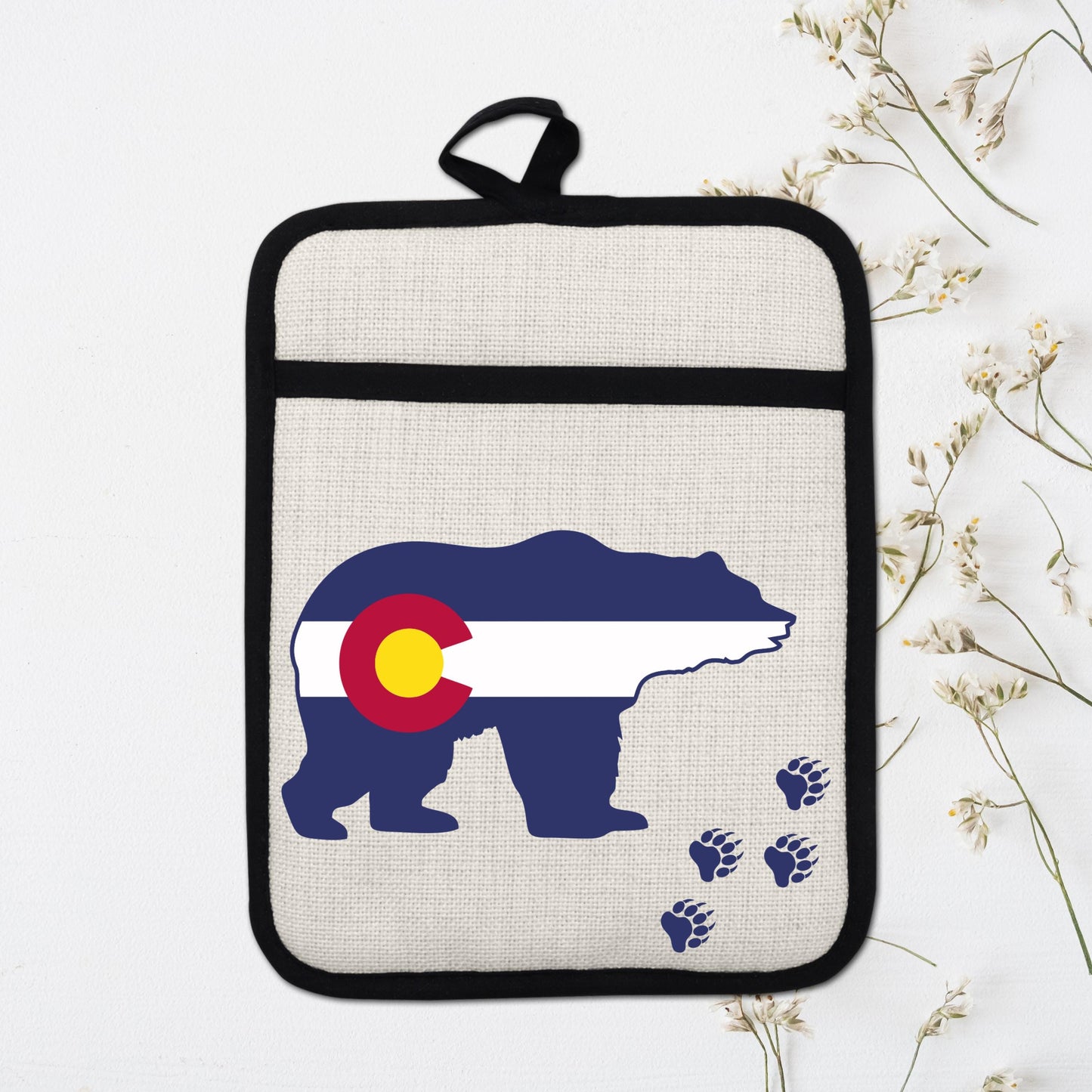 Pot Holder Oven Mitt - Colorado Bear Design | Silicone Pot Holder, Linen Fabric - additional product photo 17