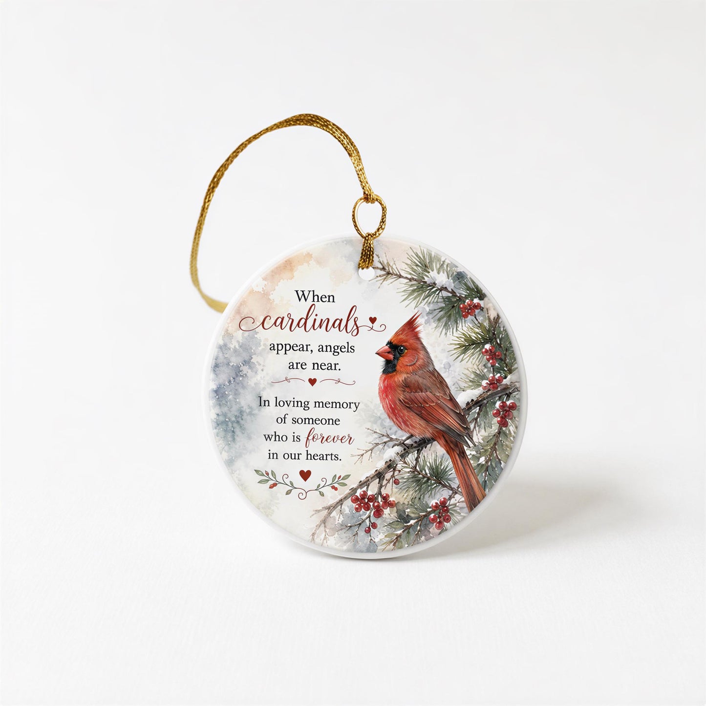 Cardinal Memorial Ornament, Ceramic, Angels Are Near Verse, Keepsake
