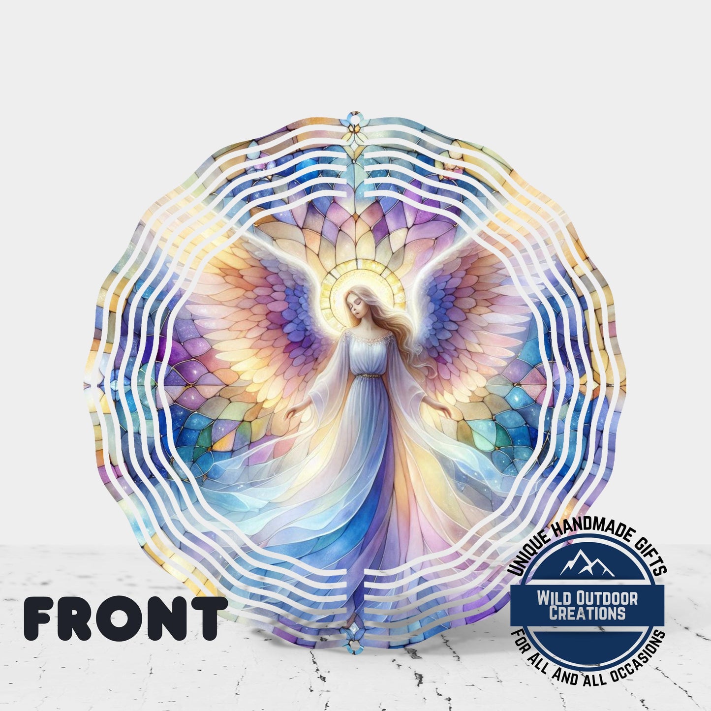 Angel Wind Spinner – 10 Inch Pastel Aluminum Garden Decor with 360° Swivel - back side design view