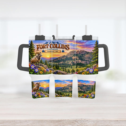 Fort Collins Tumbler, 40 Oz With Handle, Bighorn Sheep Gift