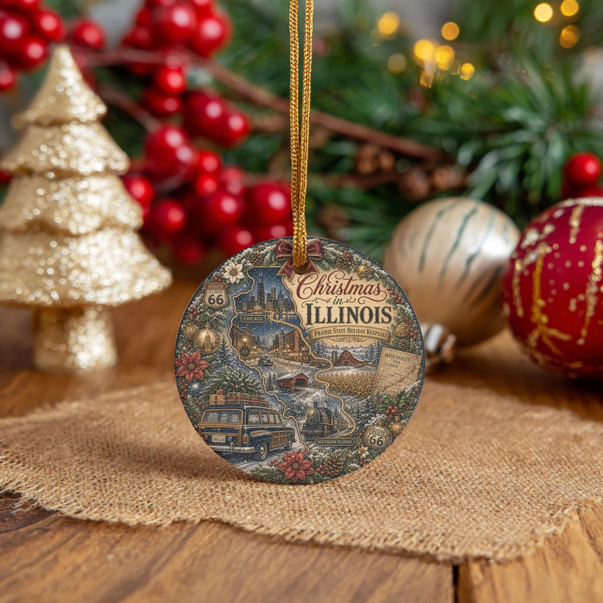 Illinois Christmas Ornament, Chicago Skyline Route 66 Keepsake