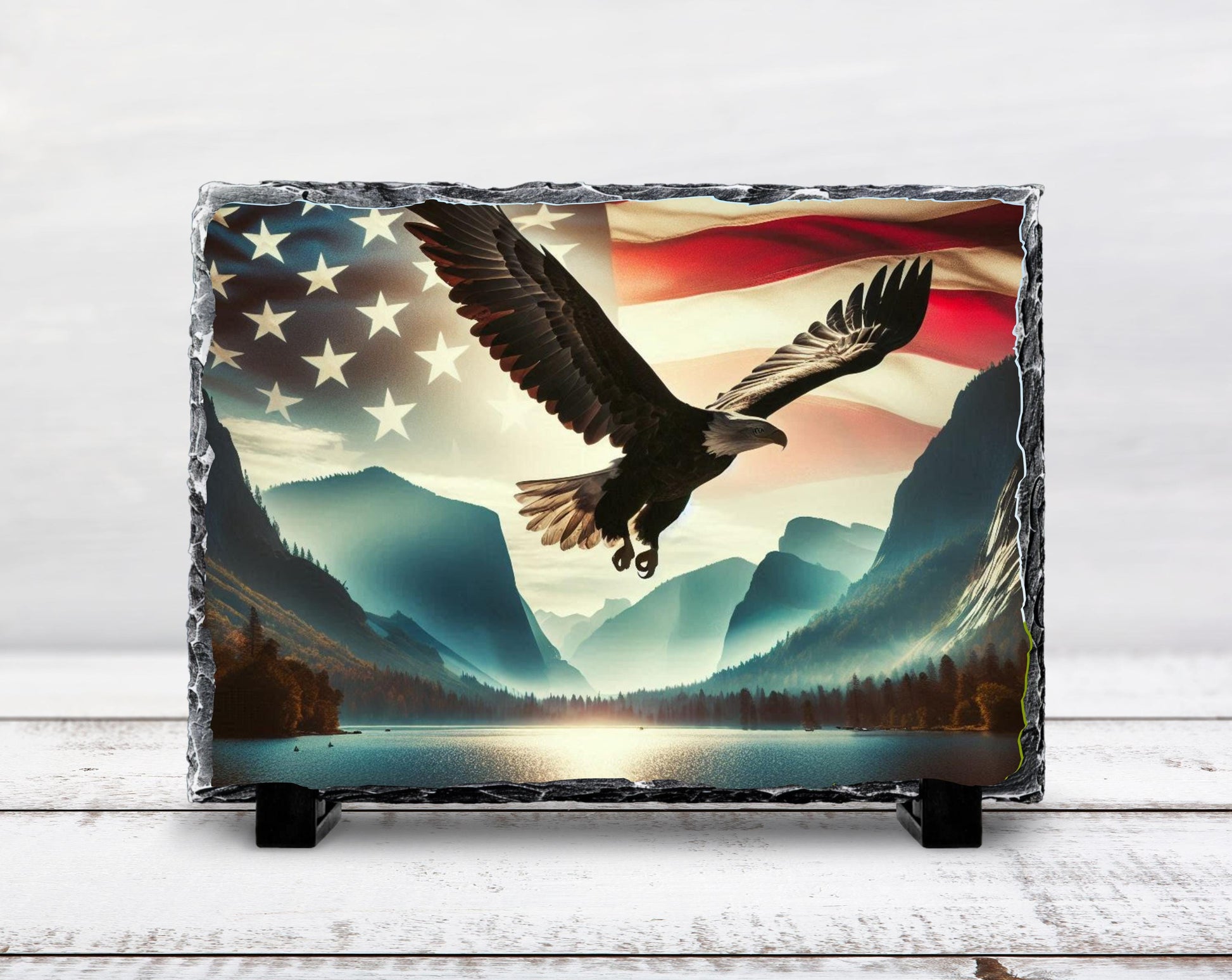 Bald Eagle Slate Sign – American Flag Art | Rustic Americana Style Decor - scale and size reference