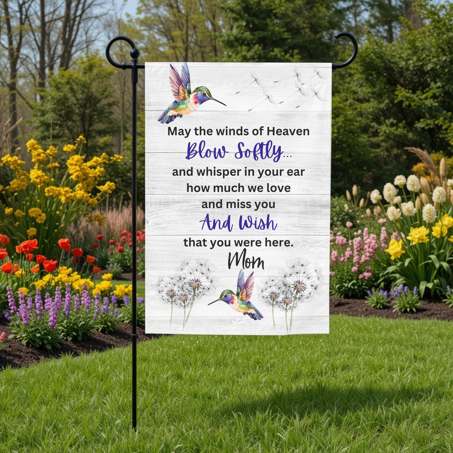 Personalized Garden Flag – Hummingbird Memorial Double Sided 12x18 UV Protected - close up detail