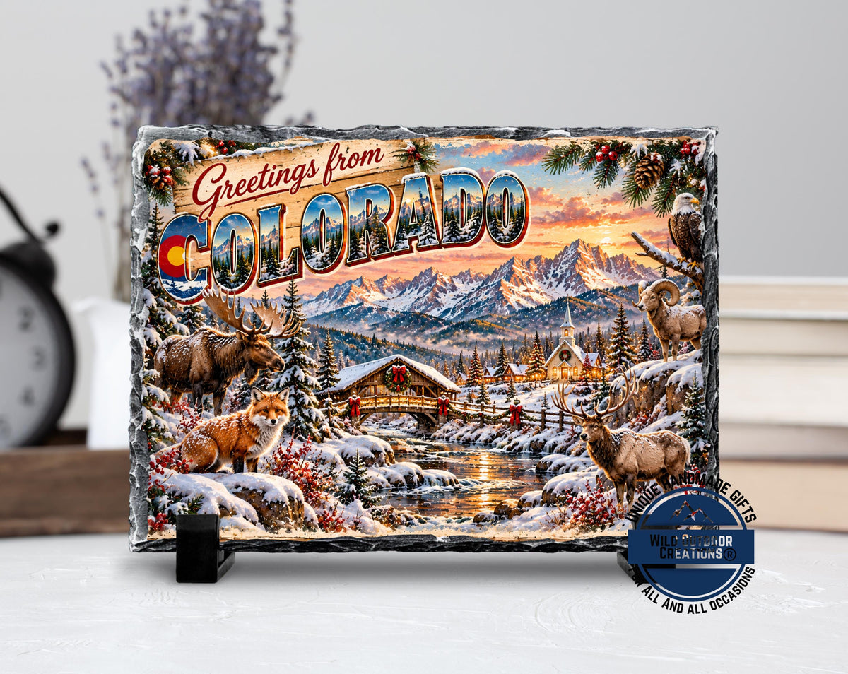 Colorado Wildlife Plaque, Moose Fox Eagle Slate, Holiday Gift