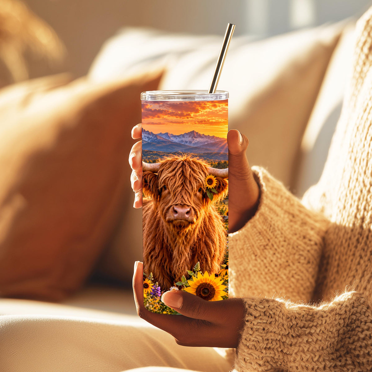 Highland Cow Cup, Sunflower Wrap | 20 Oz Skinny Tumbler Set