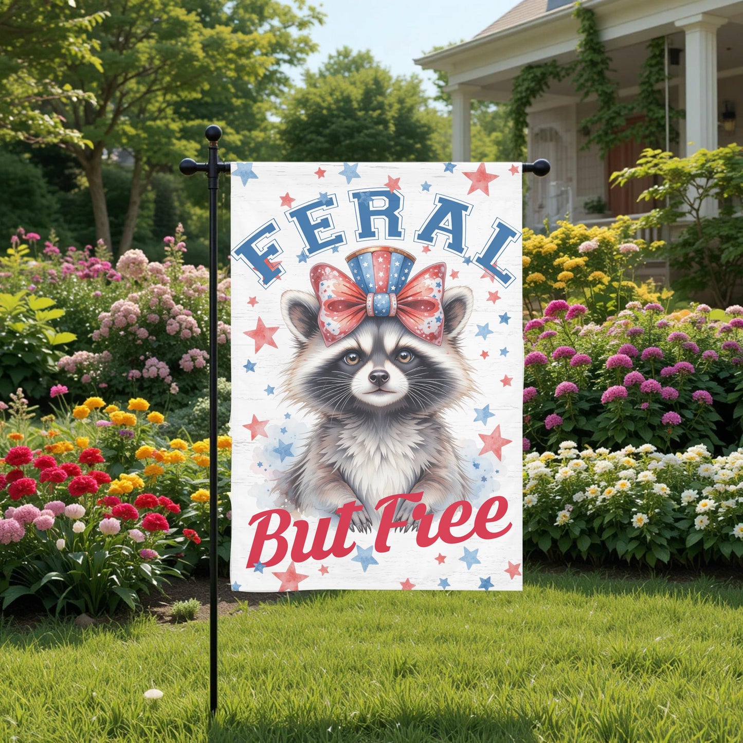 Patriotic Garden Flag - Funny Raccoon 12x18 Sublimation Printed Outdoor Yard Decor