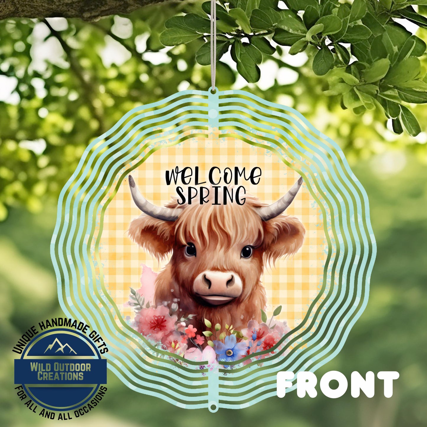 Highland Cow Spinner - Double Sided Outdoor Garden Decor with UV Protected Finish