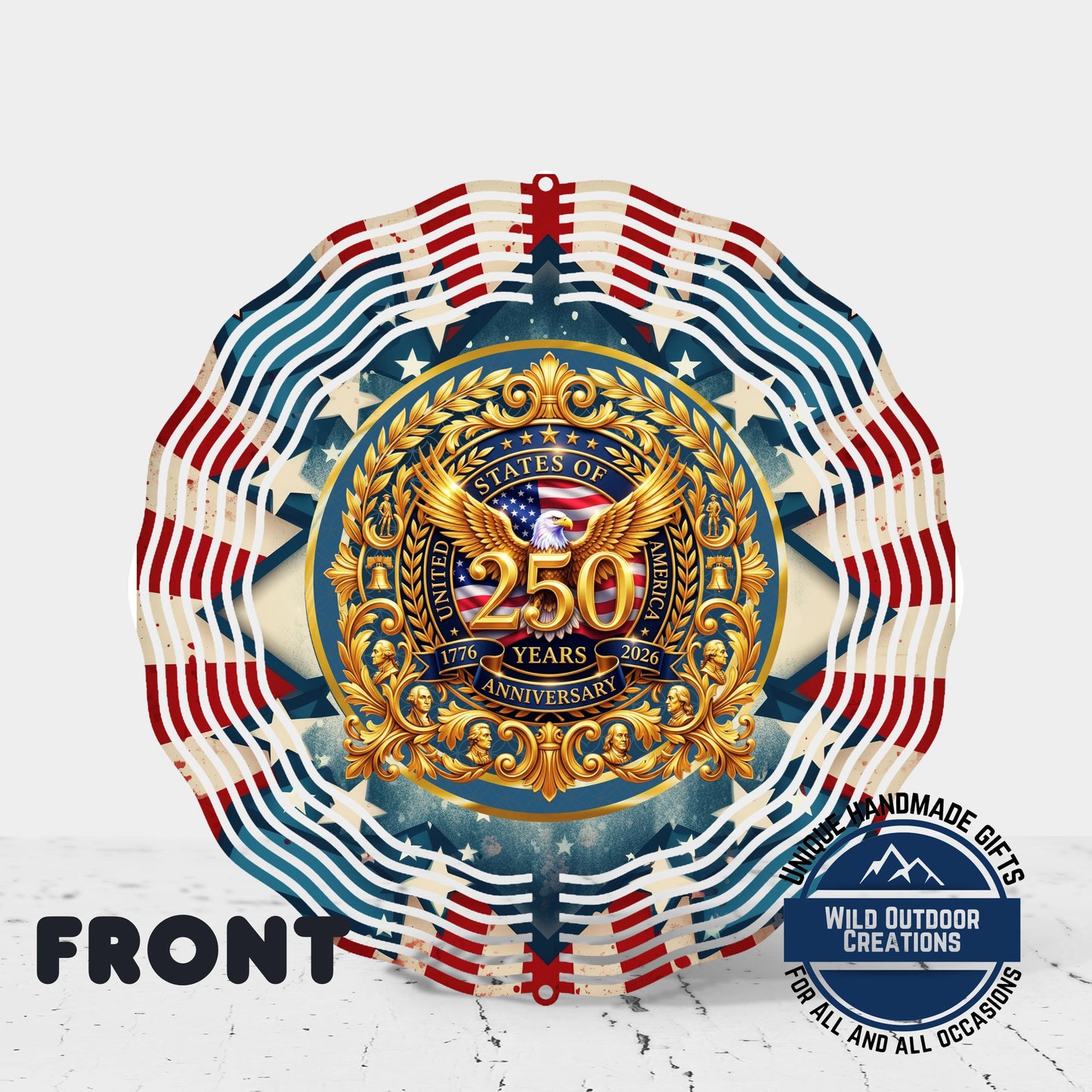 USA 250th Wind Spinner – Double Sided Gold Eagle Wall Art | Patriotic Garden Decor