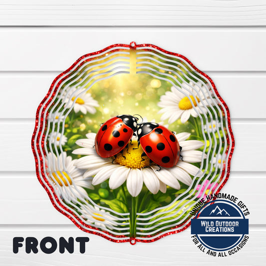 Ladybug Wind Spinner - Colorful Daisy Garden Decoration | 10 Inch Outdoor Decor