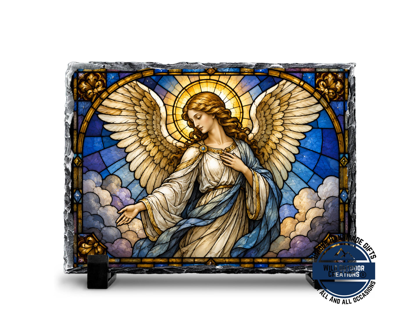 Guardian Angel Faux Stained Glass Slate Plaque, Religious Wall Decor, Christian Sympathy Gift