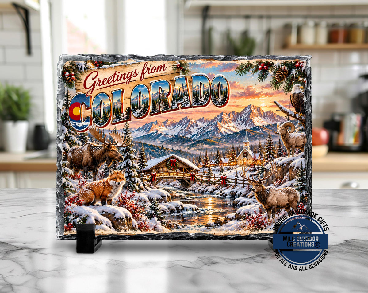 Colorado Wildlife Plaque, Moose Fox Eagle Slate, Holiday Gift