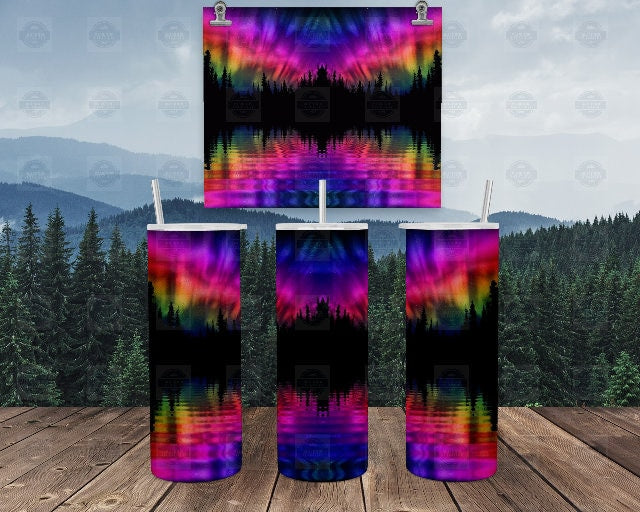 20Oz Stainless Steel Tumbler, Northern Lights Aurora Lake Scene