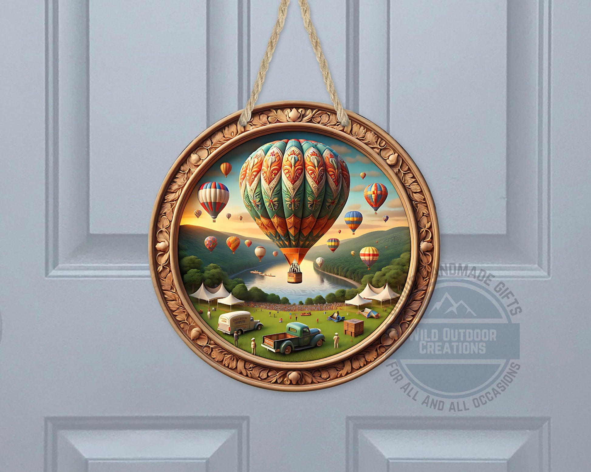 Aluminum Door Hanger – County Fair Hot Air Balloon Outdoor Door Sign, 10 Inch - gift presentation view