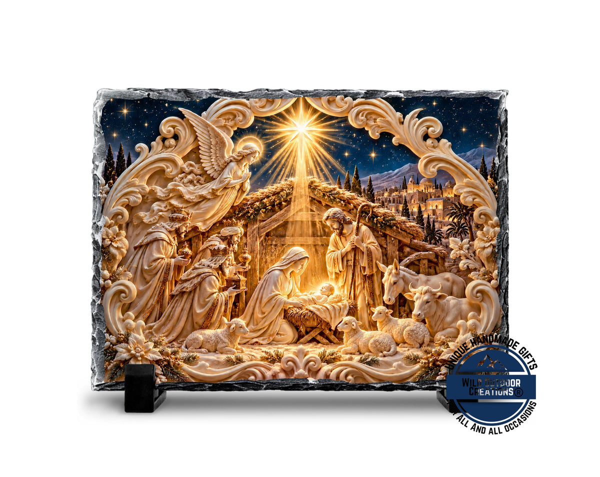 Nativity Scene Slate Plaque, Christian Christmas Decor, Holy Family Religious Gift