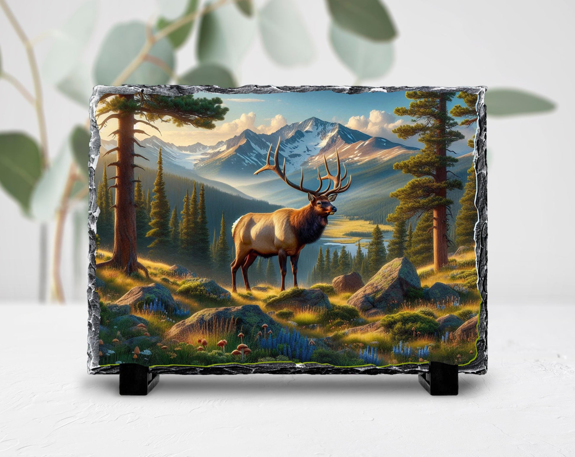 Elk Wall Art - Nature Slate Plaque | Rustic Cabin Decor | Wildlife Gift Idea - additional angle