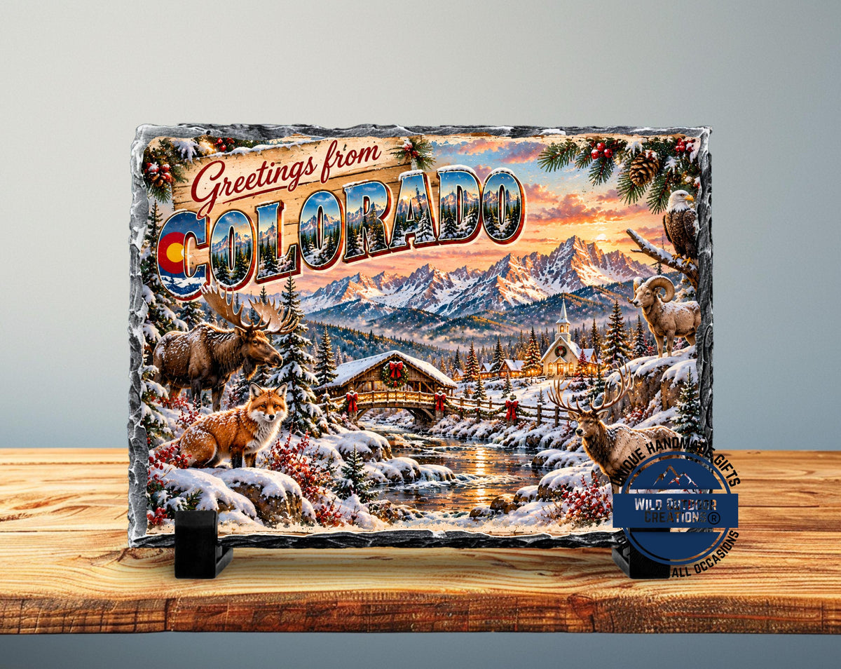 Colorado Wildlife Plaque, Moose Fox Eagle Slate, Holiday Gift