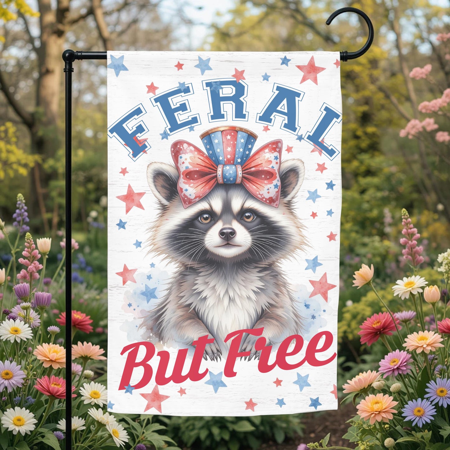 Patriotic Garden Flag - Funny Raccoon 12x18 Sublimation Printed Outdoor Yard Decor