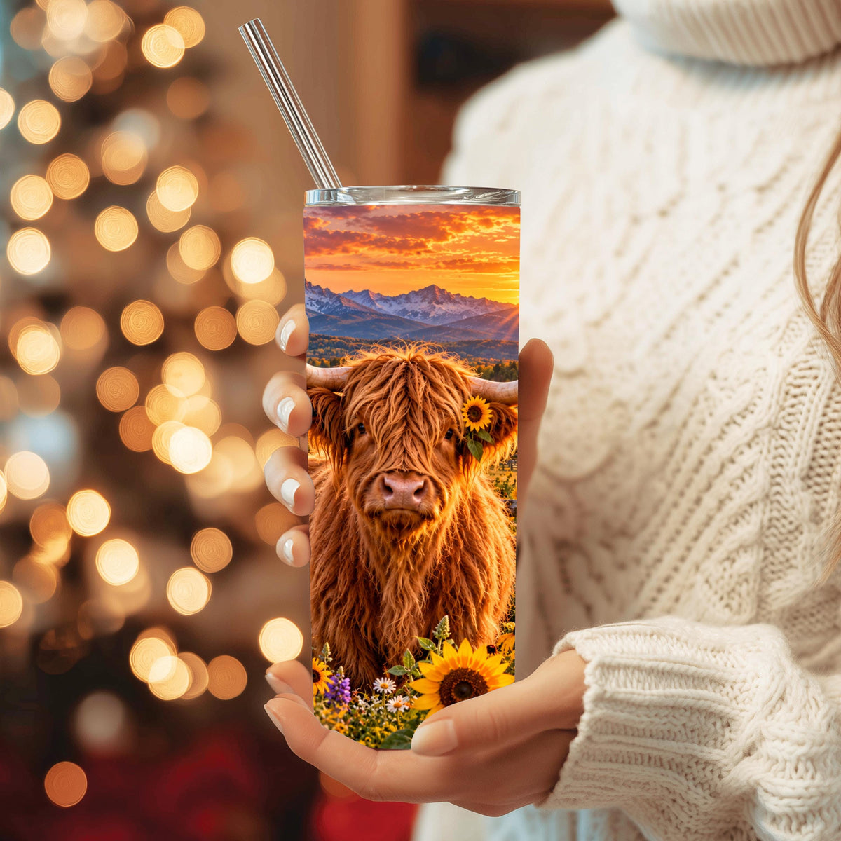 Highland Cow Cup, Sunflower Wrap | 20 Oz Skinny Tumbler Set