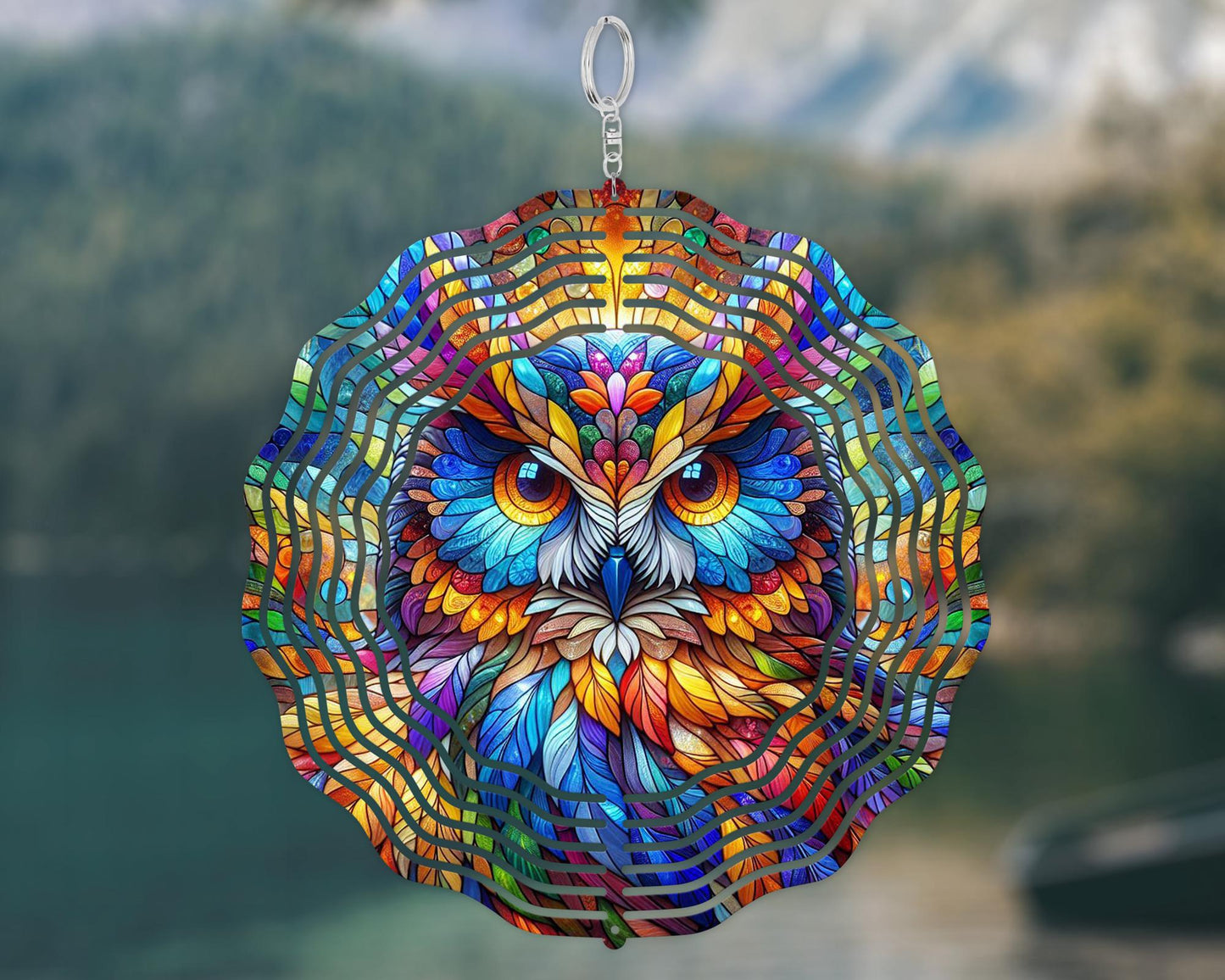Owl Head Wind Spinner - UV-Protected Hanging Sculpture for Bird Lovers and Nature Enthusiasts