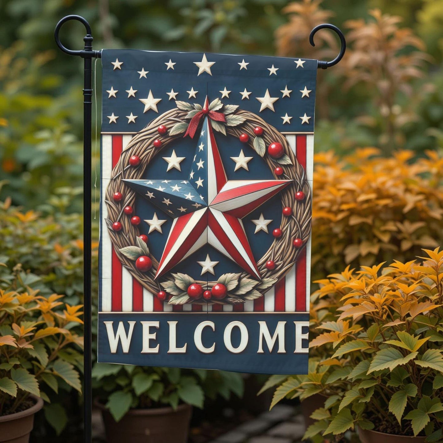 Patriotic Garden Flag - Americana Barn Star Design | Double Sided 12x18 Sublimation