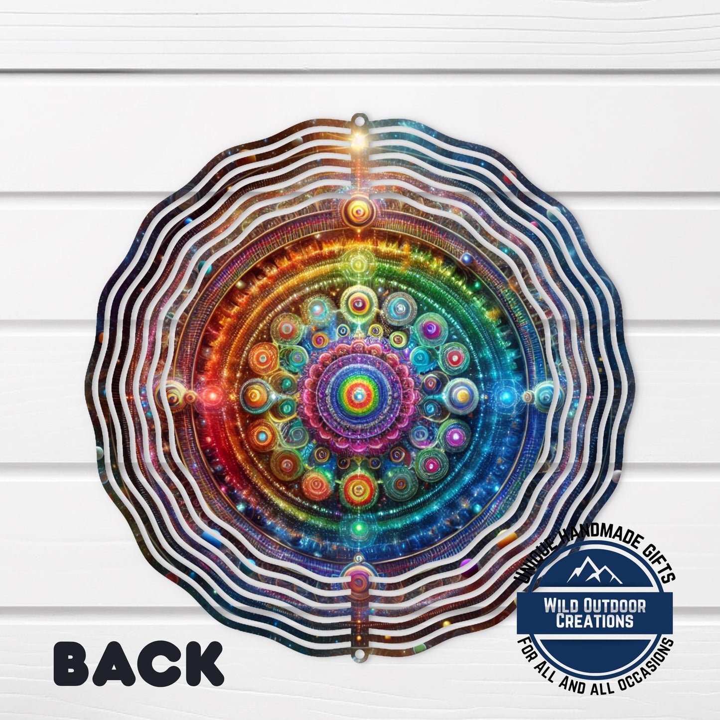 Neon Mandala Wind Spinner - Boho Garden Decor | Double Sided Aluminum Spinner - scale and size reference
