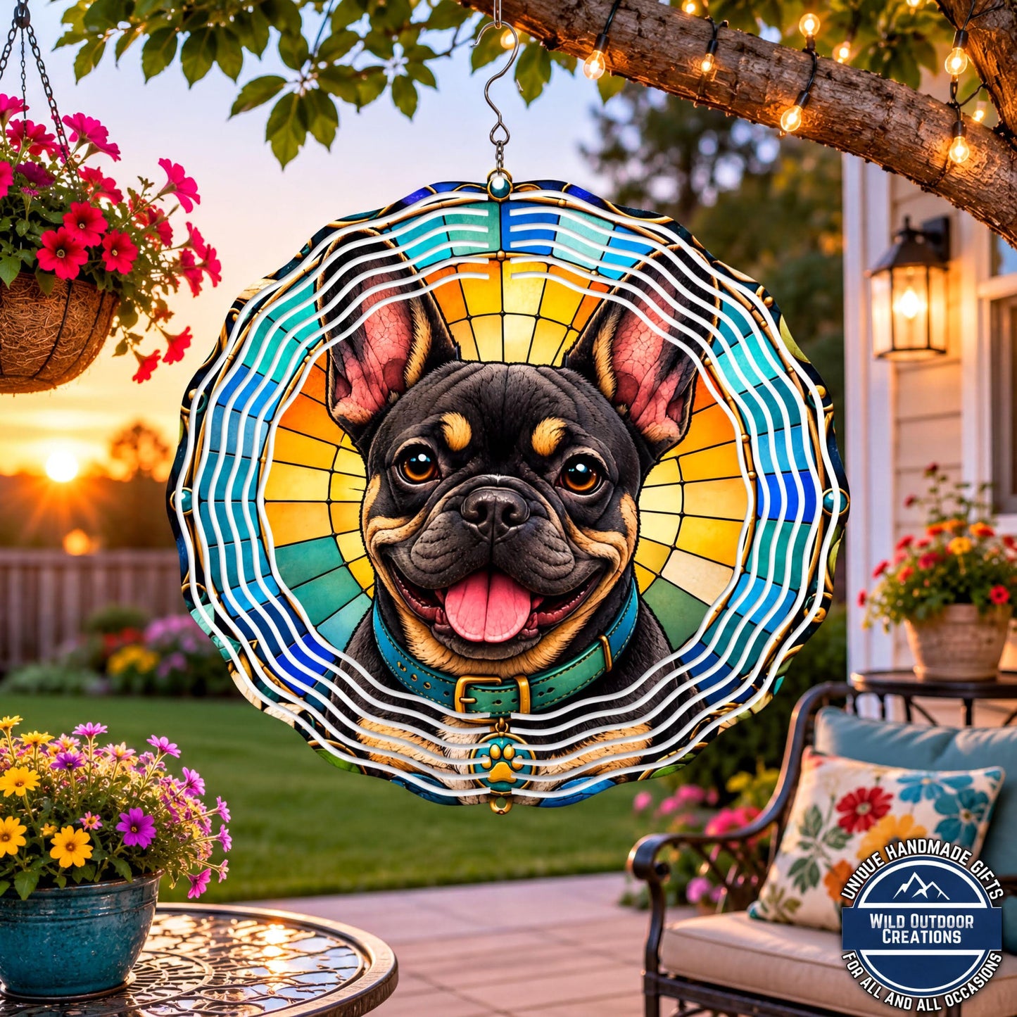 French Bulldog Wind Spinner Mosaic Art Dog Lover Gift Garden Yard Decor
