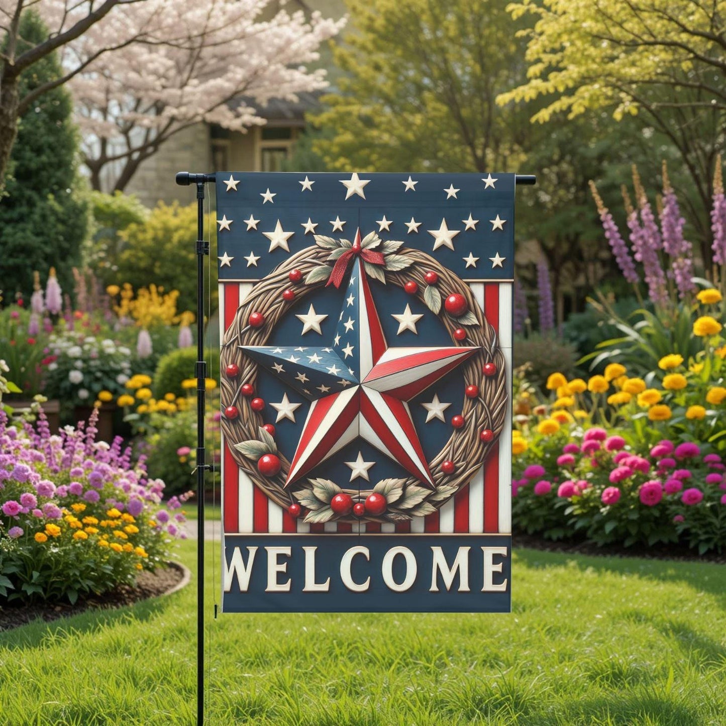 Patriotic Garden Flag - Americana Barn Star Design | Double Sided 12x18 Sublimation