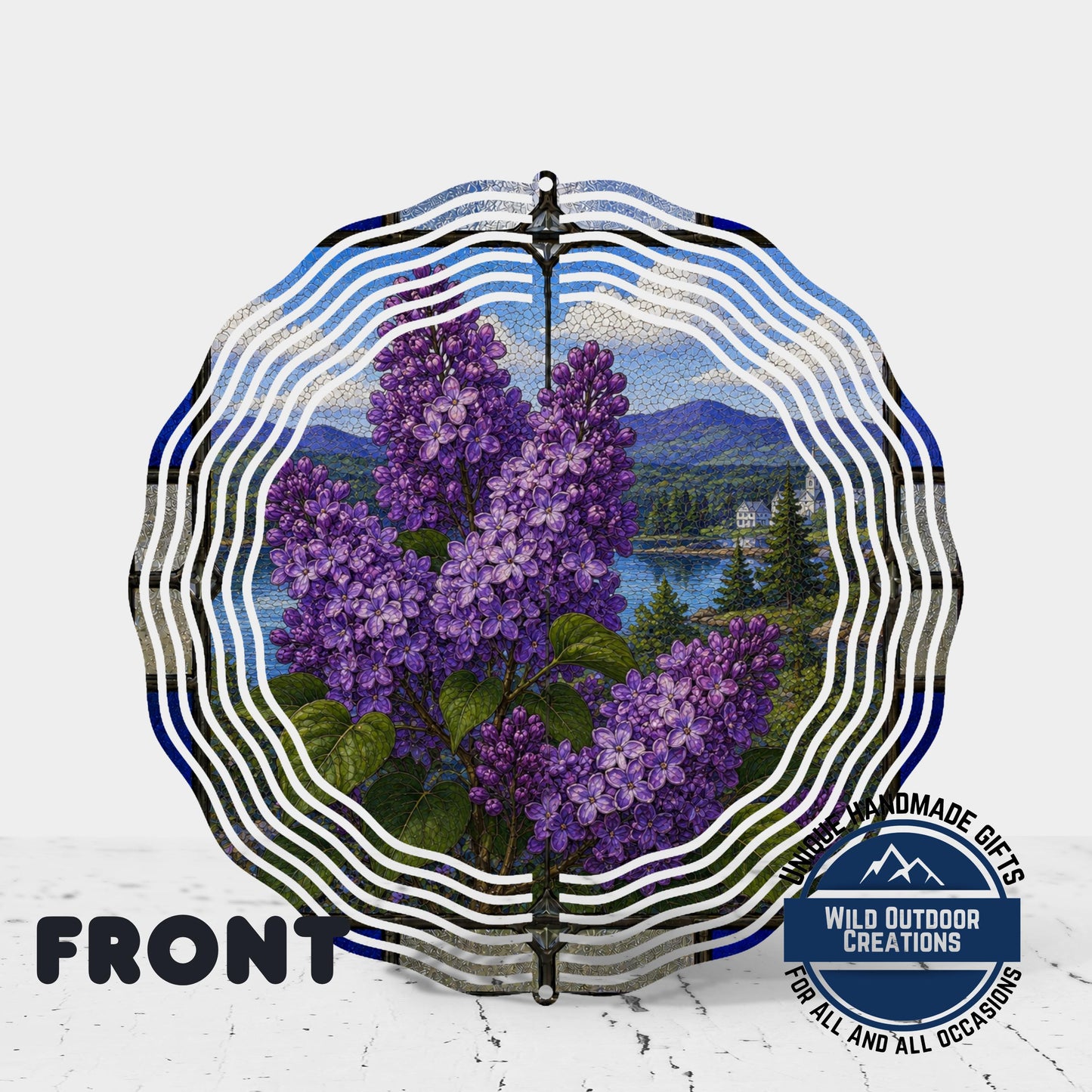 Purple Lilac Wind Spinner New Hampshire State Flower Stained Glass Garden Aluminum Decor