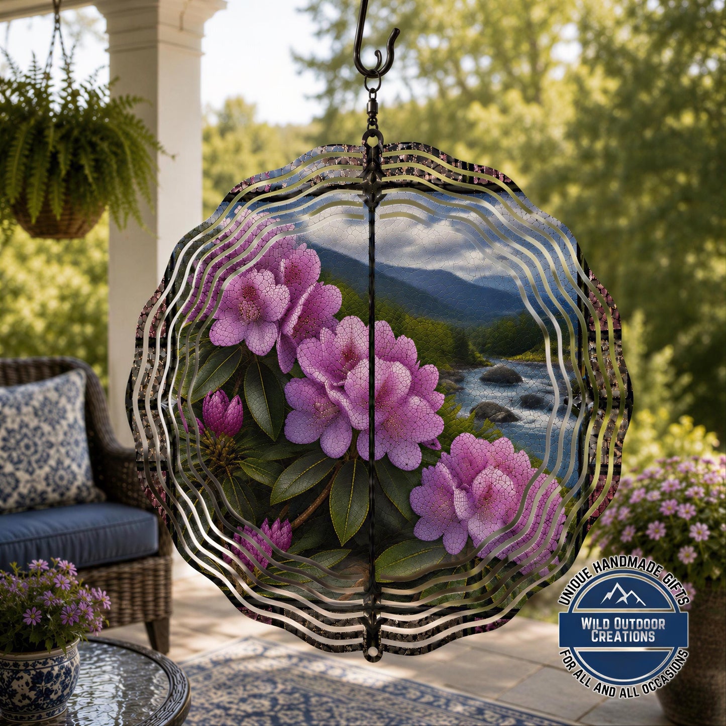 Washington Wind Spinner - Garden Spinner With Purple Bloom Metal Outdoor Patio Art
