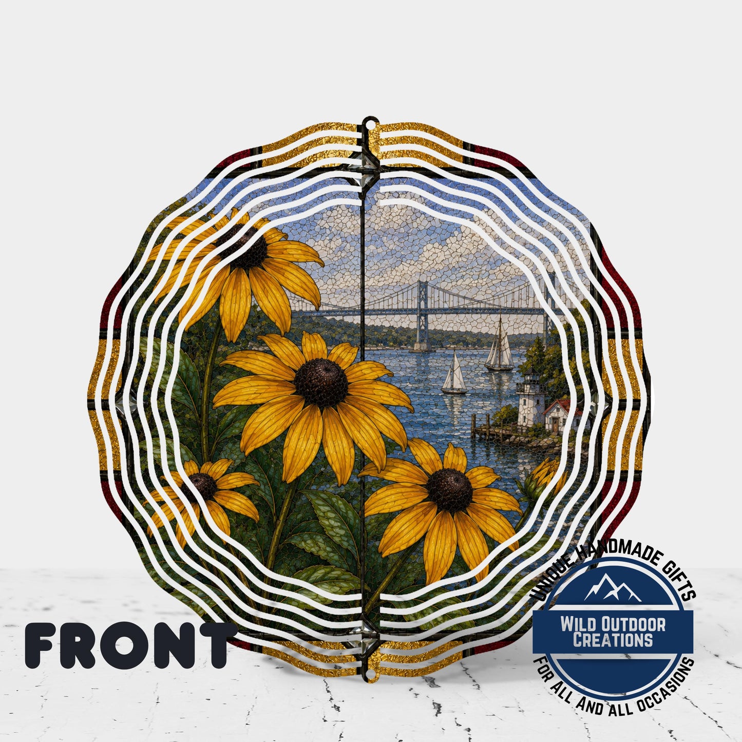 Black Eyed Susan Wind Spinner Maryland State Flower Stained Glass Garden Aluminum Decor