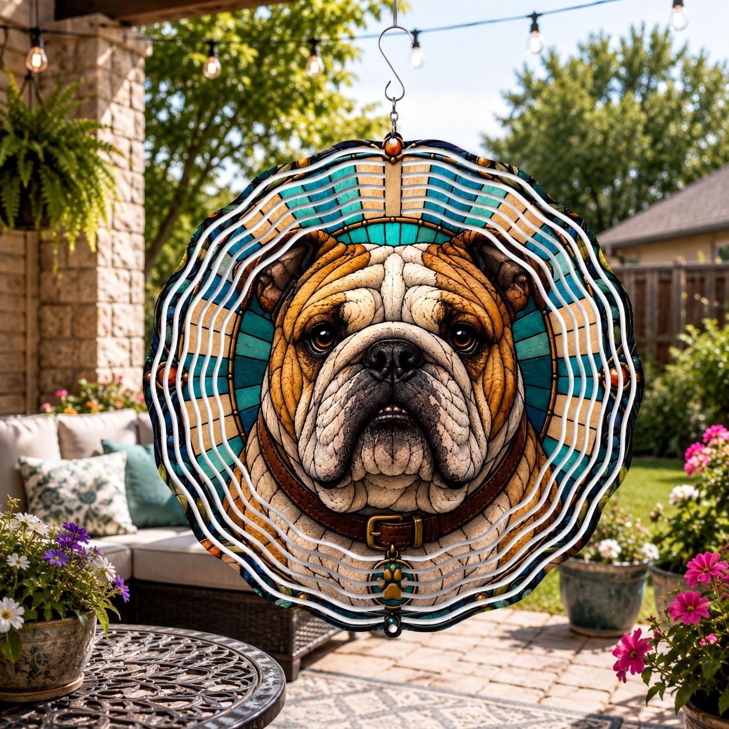 English Bulldog Wind Spinner Mosaic Art Dog Lover Gift Garden Yard Decor
