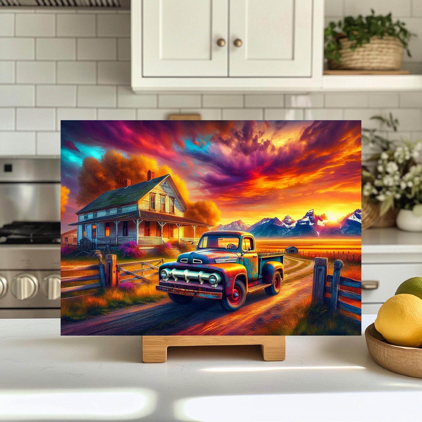 Sunset Mountain Farm Rustic Cutting Board - Charming Kitchen Decor  Ideal Homestead Gift