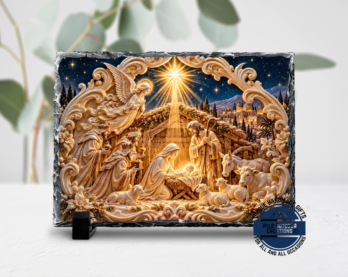 Nativity Scene Slate Plaque, Christian Christmas Decor, Holy Family Religious Gift