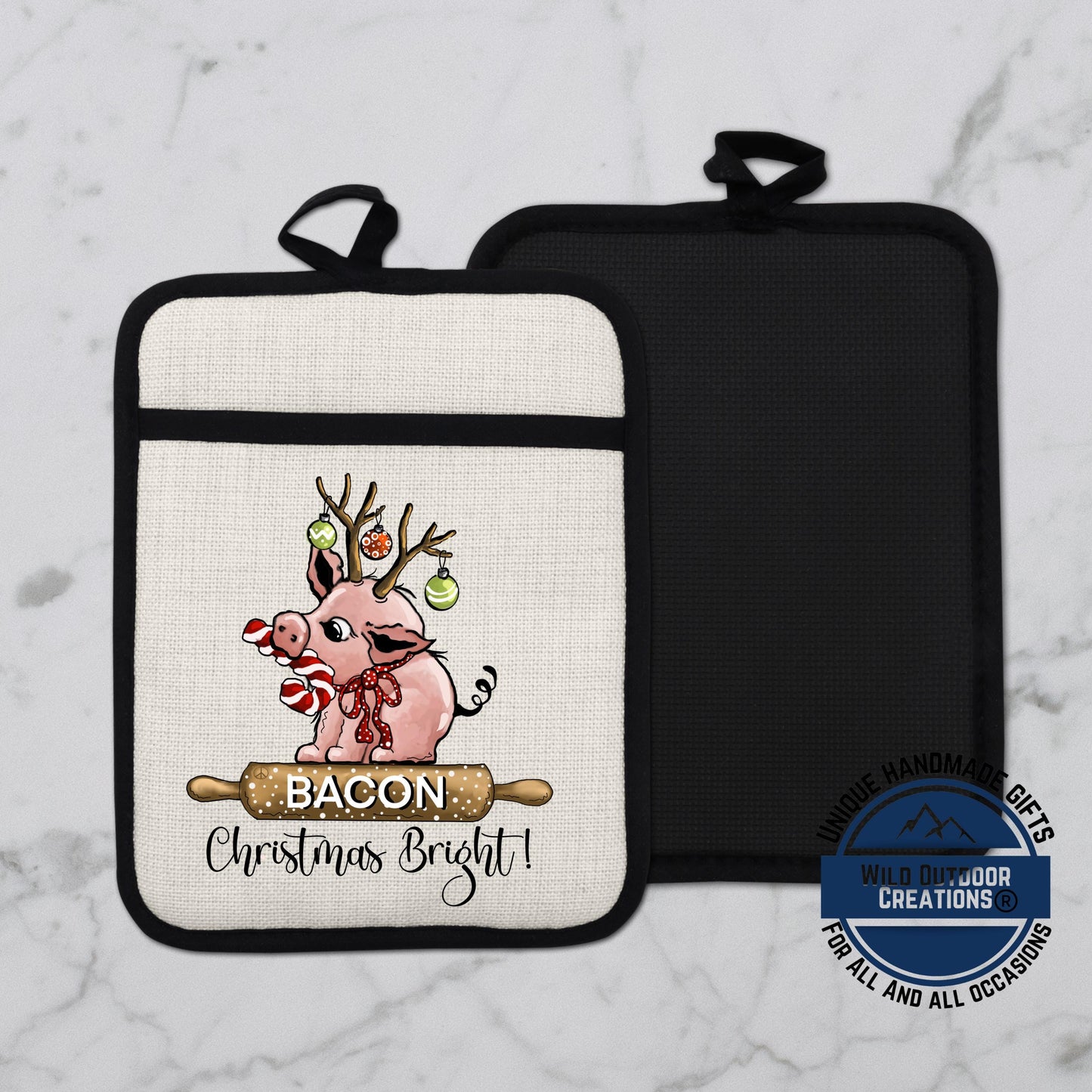 Christmas Pig Pot Holder Linen Hot Pad Bacon Reindeer Funny Kitchen Gift