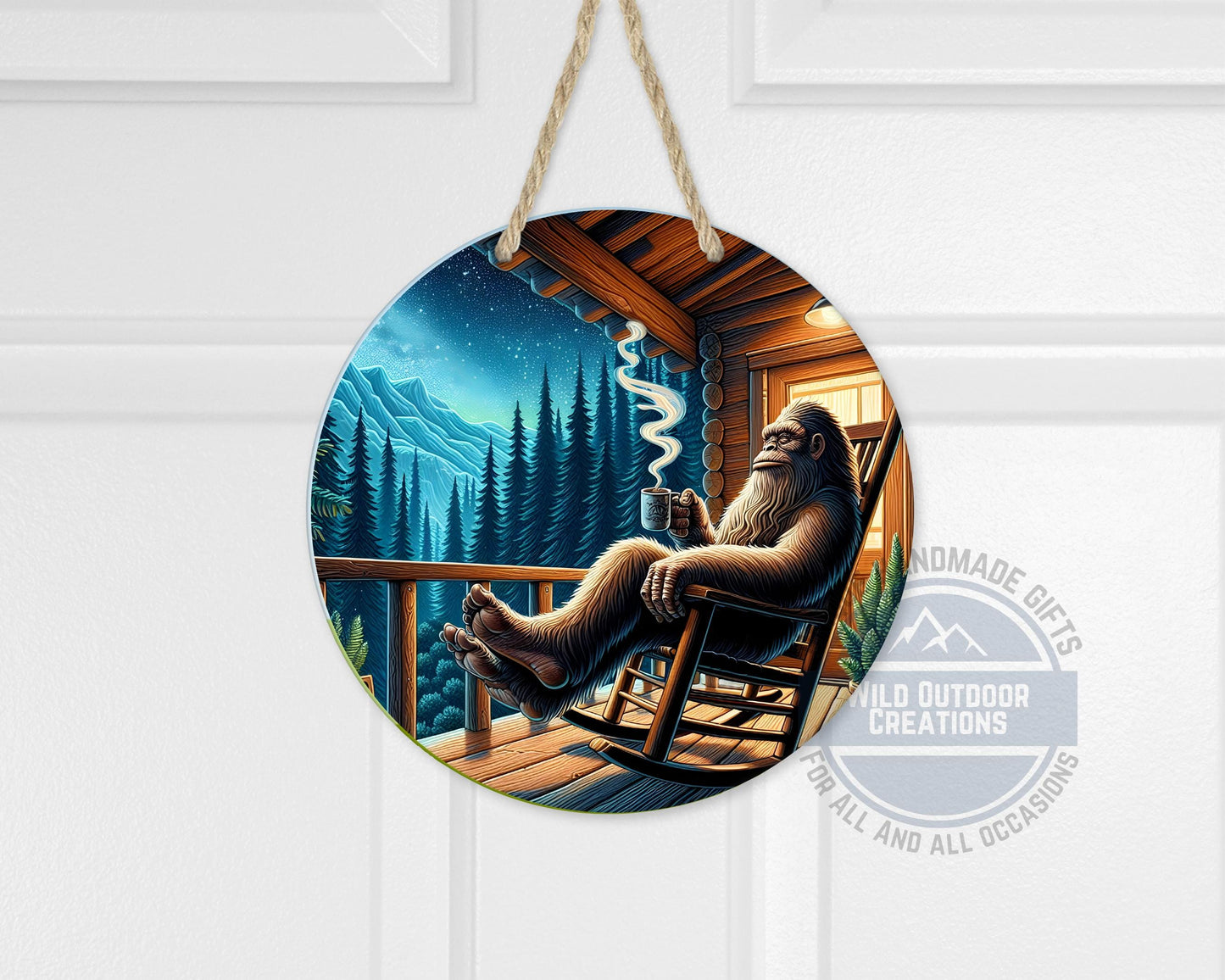 Bigfoot Porch Decor – Sasquatch Door Hanger | Rustic Cabin Wall Art, Weather Resistant Sign - alternate view