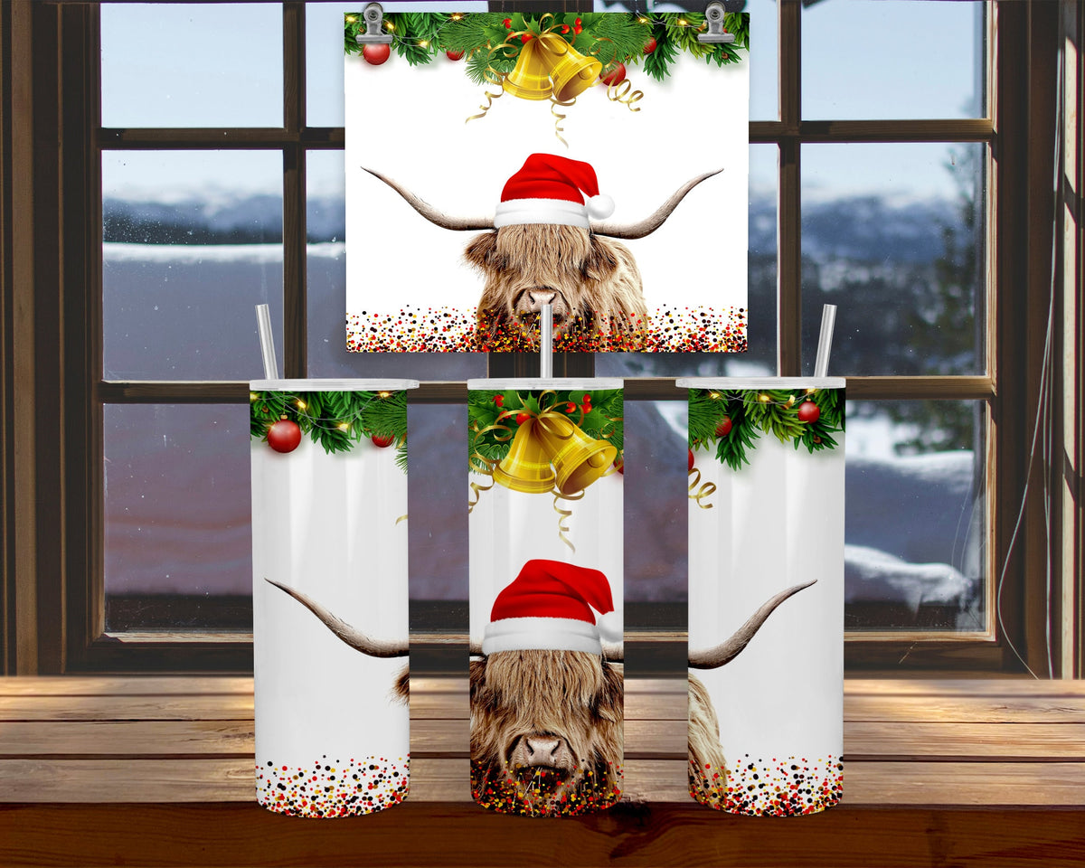 Christmas Cow Travel Mug, Highland Cow, 20Oz Stainless Straw Lid