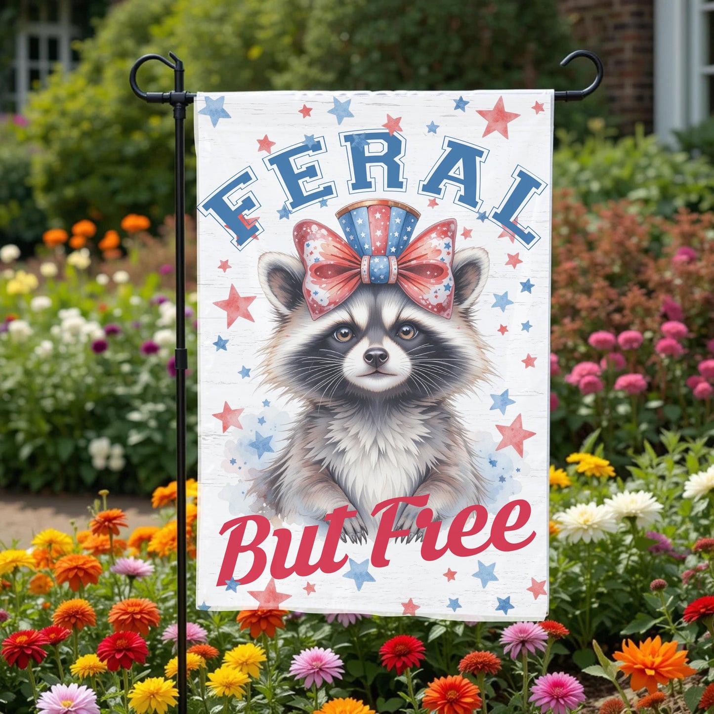 Patriotic Garden Flag - Funny Raccoon 12x18 Sublimation Printed Outdoor Yard Decor