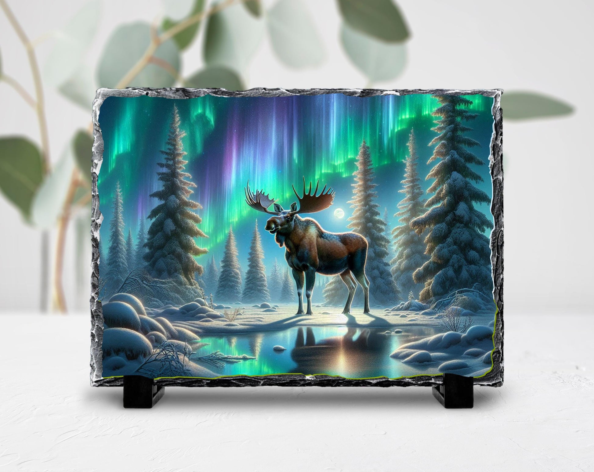 Moose Slate Plaque – Northern Lights Art | Rustic Cabin Decor, Wildlife Wall Art - detail view