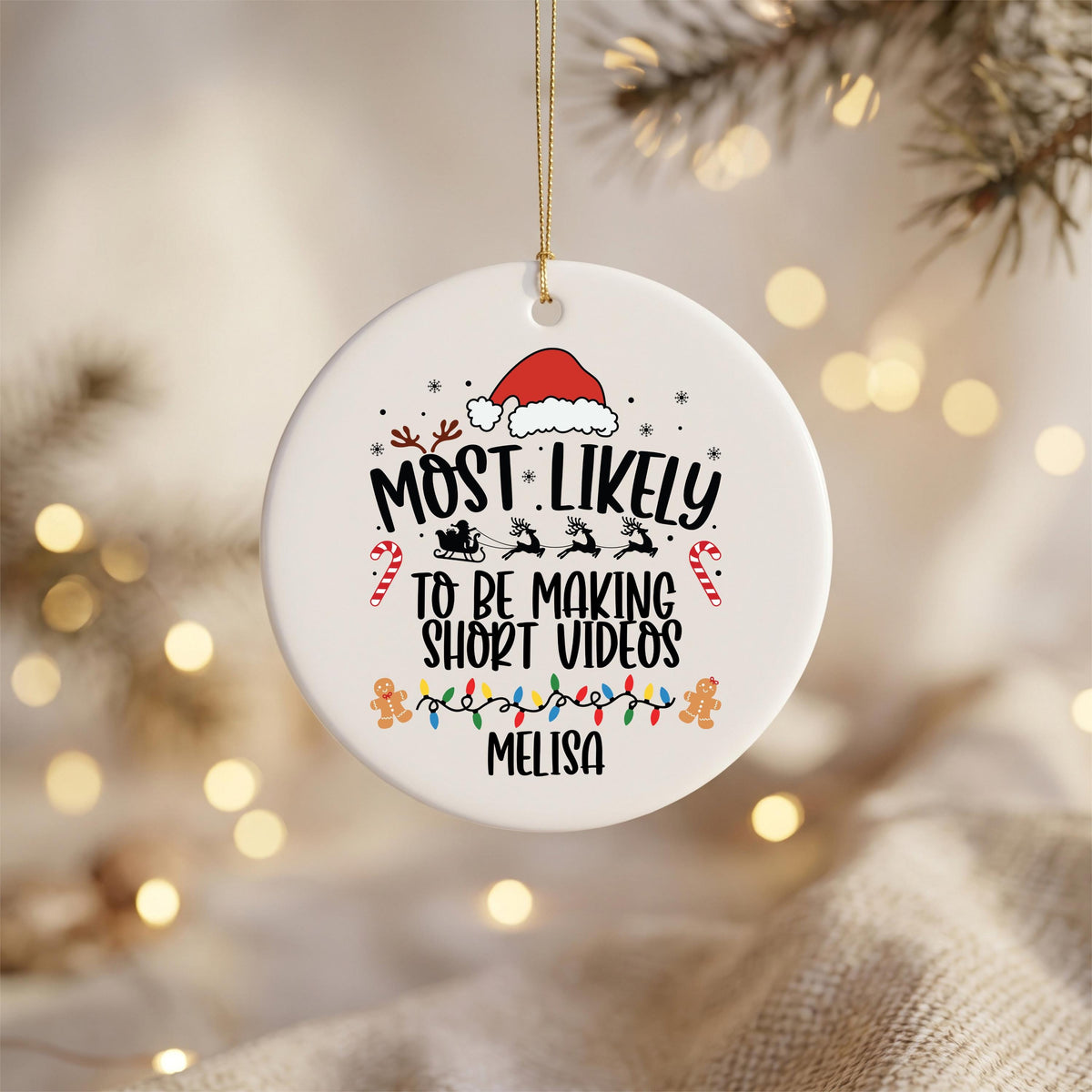 Personalized Christmas Ornament, Social Media Custom Name, Ceramic