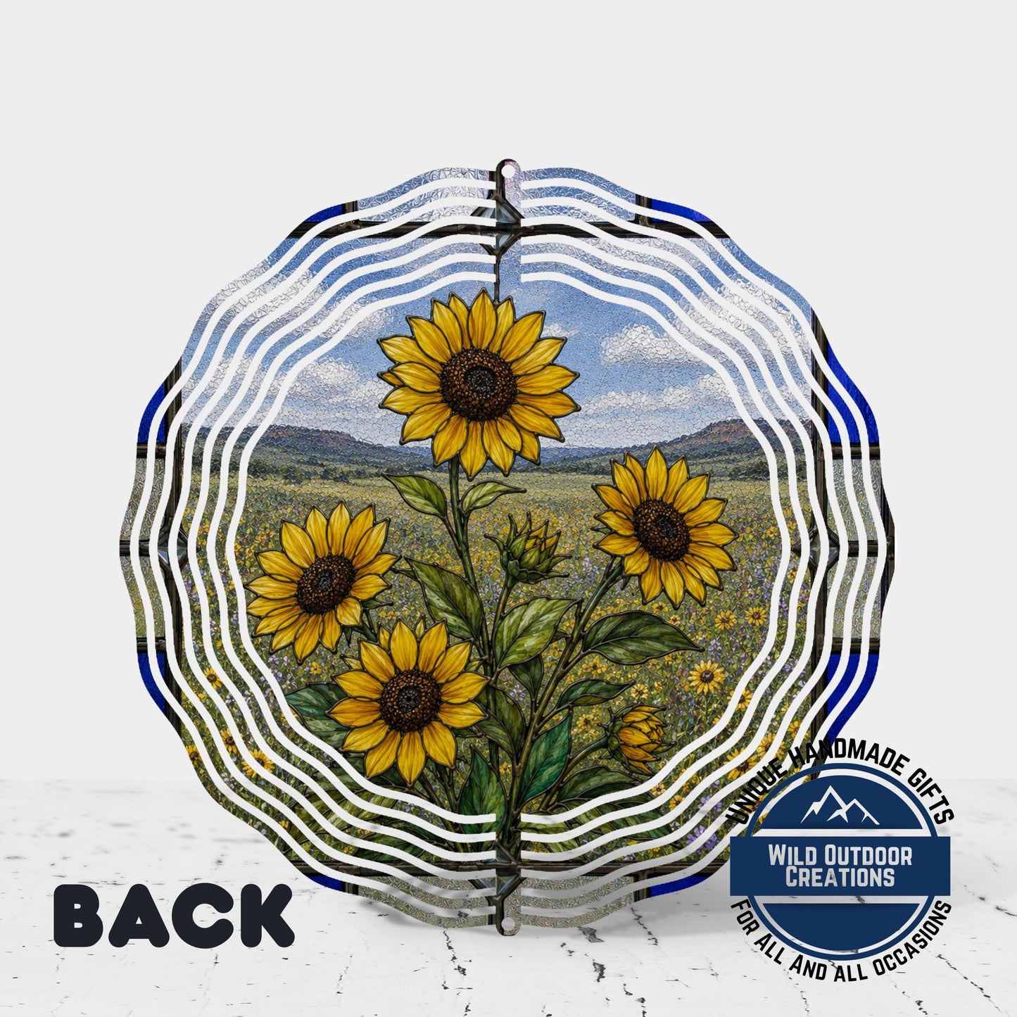 Sunflower Wind Spinner Kansas State Flower Stained Glass Style Garden Aluminum Outdoor Decor