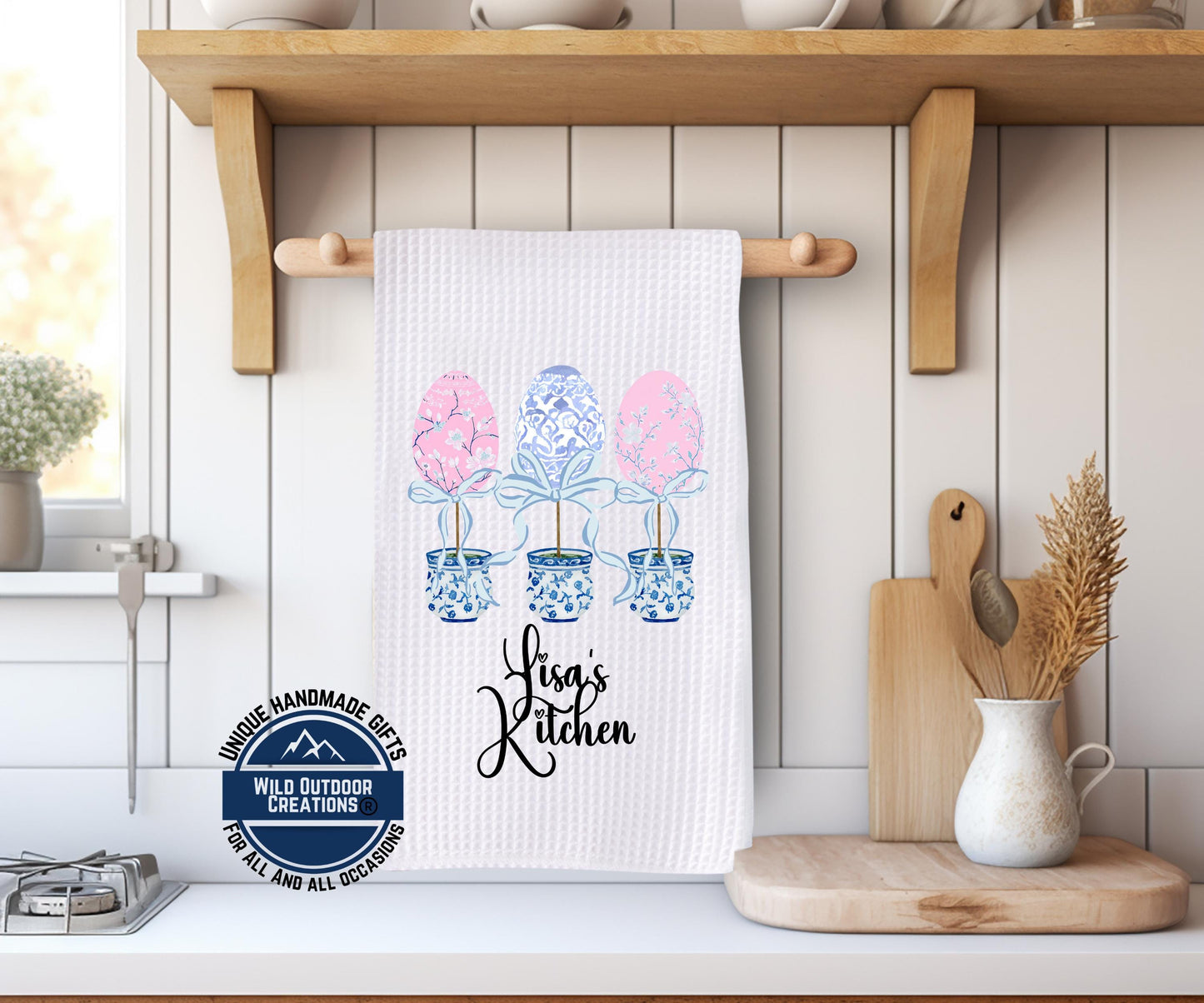 Personalized Kitchen Towel – Easter Egg Topiary Waffle Weave, Custom Name Gift - additional product photo 11