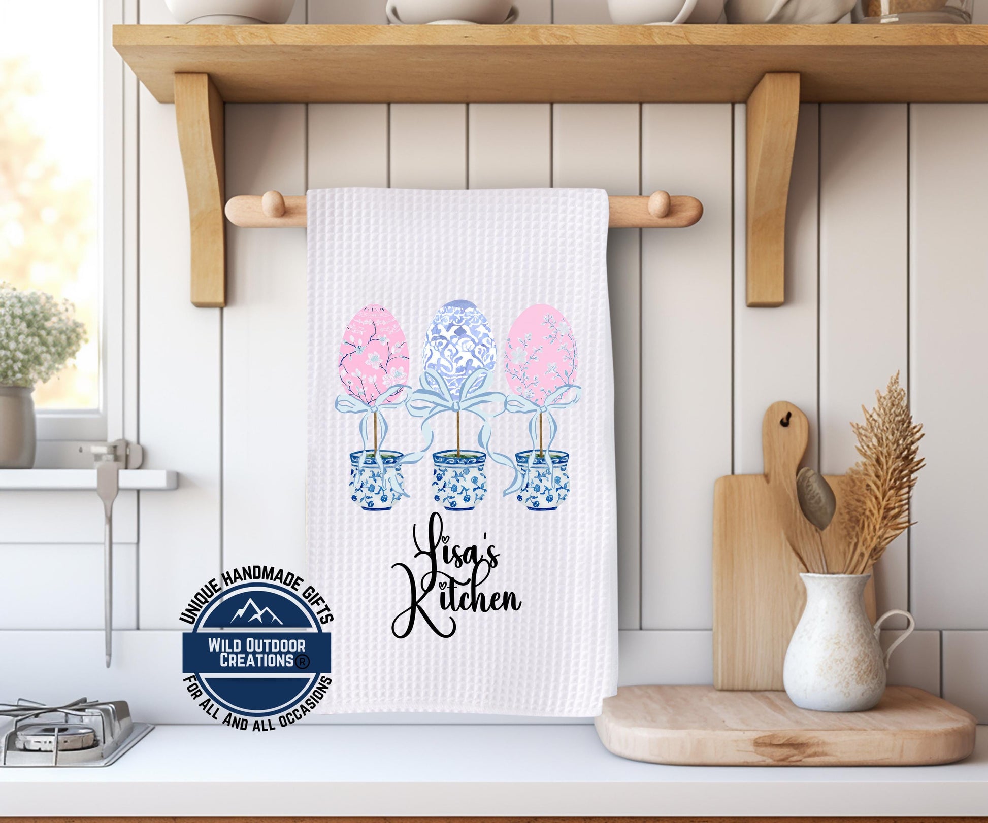 Personalized Kitchen Towel – Easter Egg Topiary Waffle Weave, Custom Name Gift - additional product photo 11