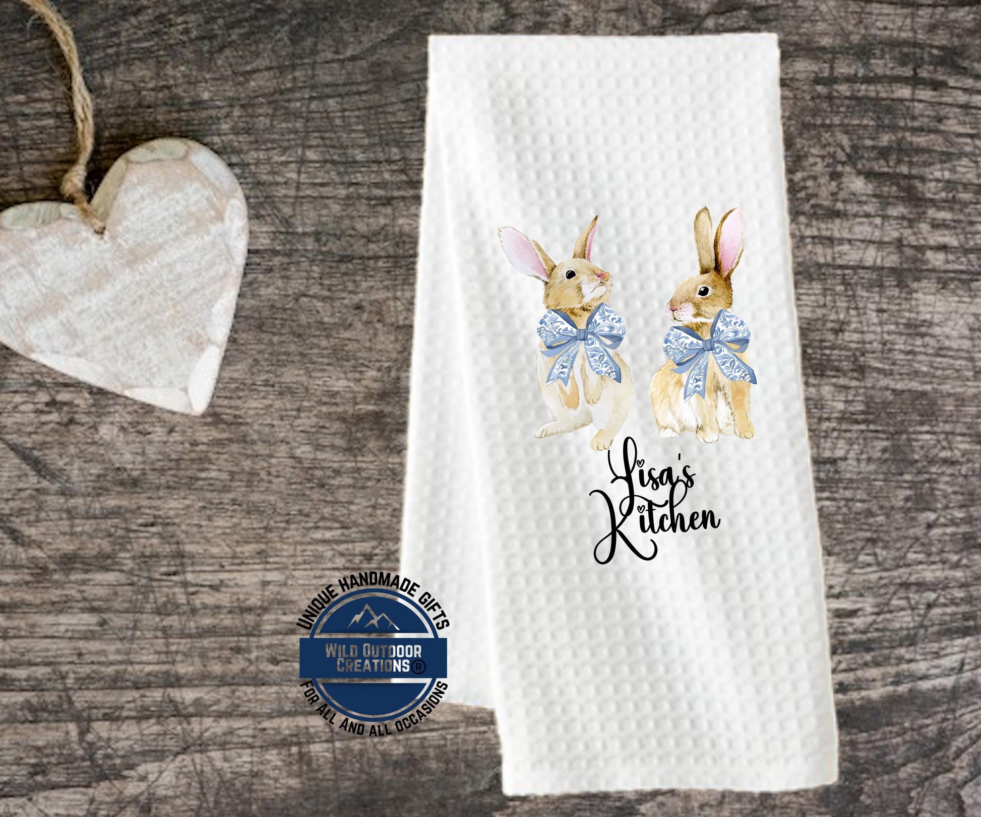 Personalized Easter Towel - Custom Kitchen Towel with Bunny Coquette Bow Design - additional product photo 14