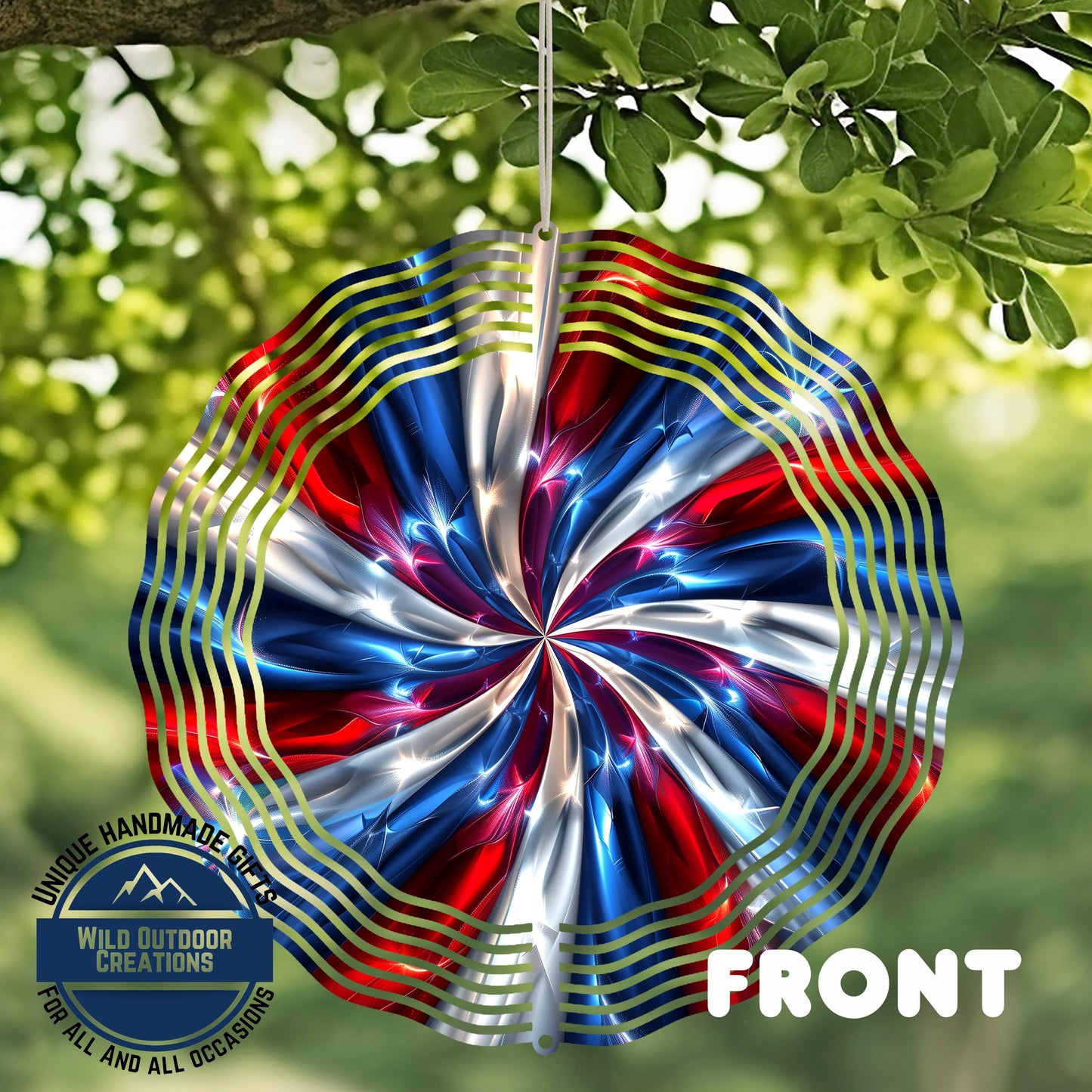 Patriotic Wind Spinner - Red White Blue Swirl Design Aluminum Outdoor Decor
