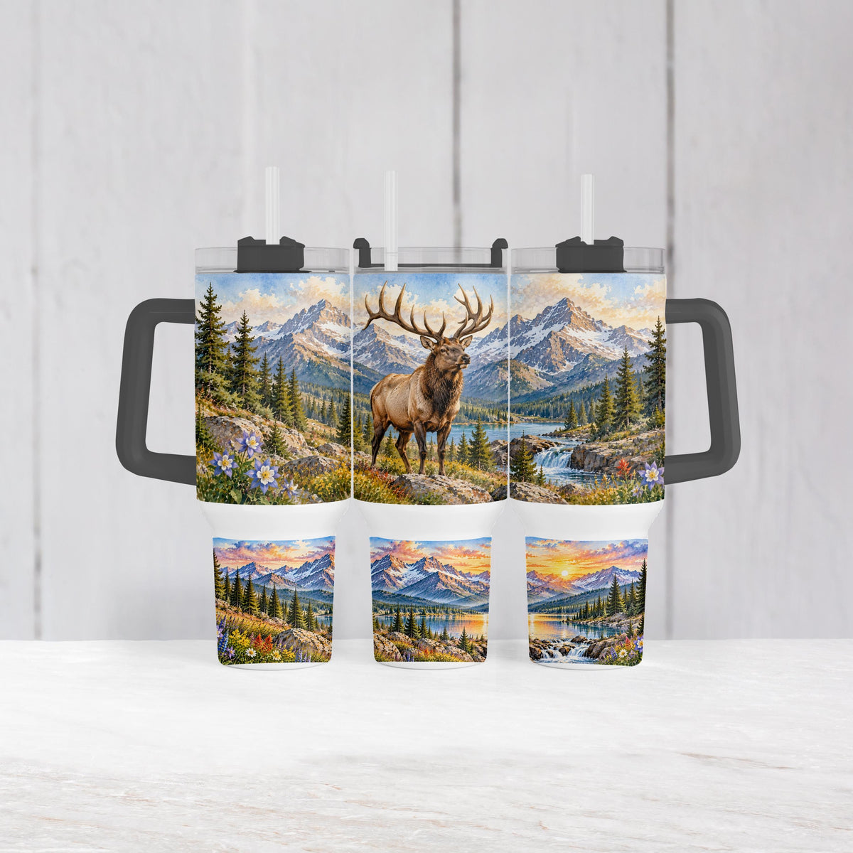 Bull Elk Tumbler, 40 Oz With Handle | Rocky Mountain Wildlife Cup
