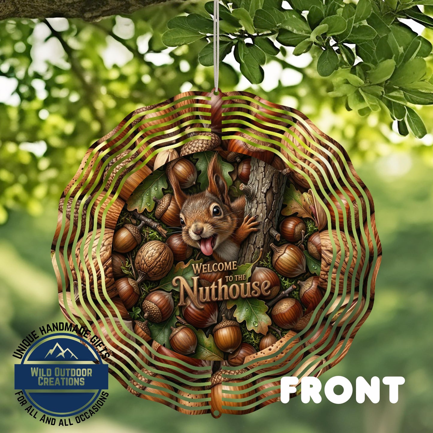 Squirrel Wind Spinner - Double Sided Aluminum Garden Wind Spinner with Nut House Art