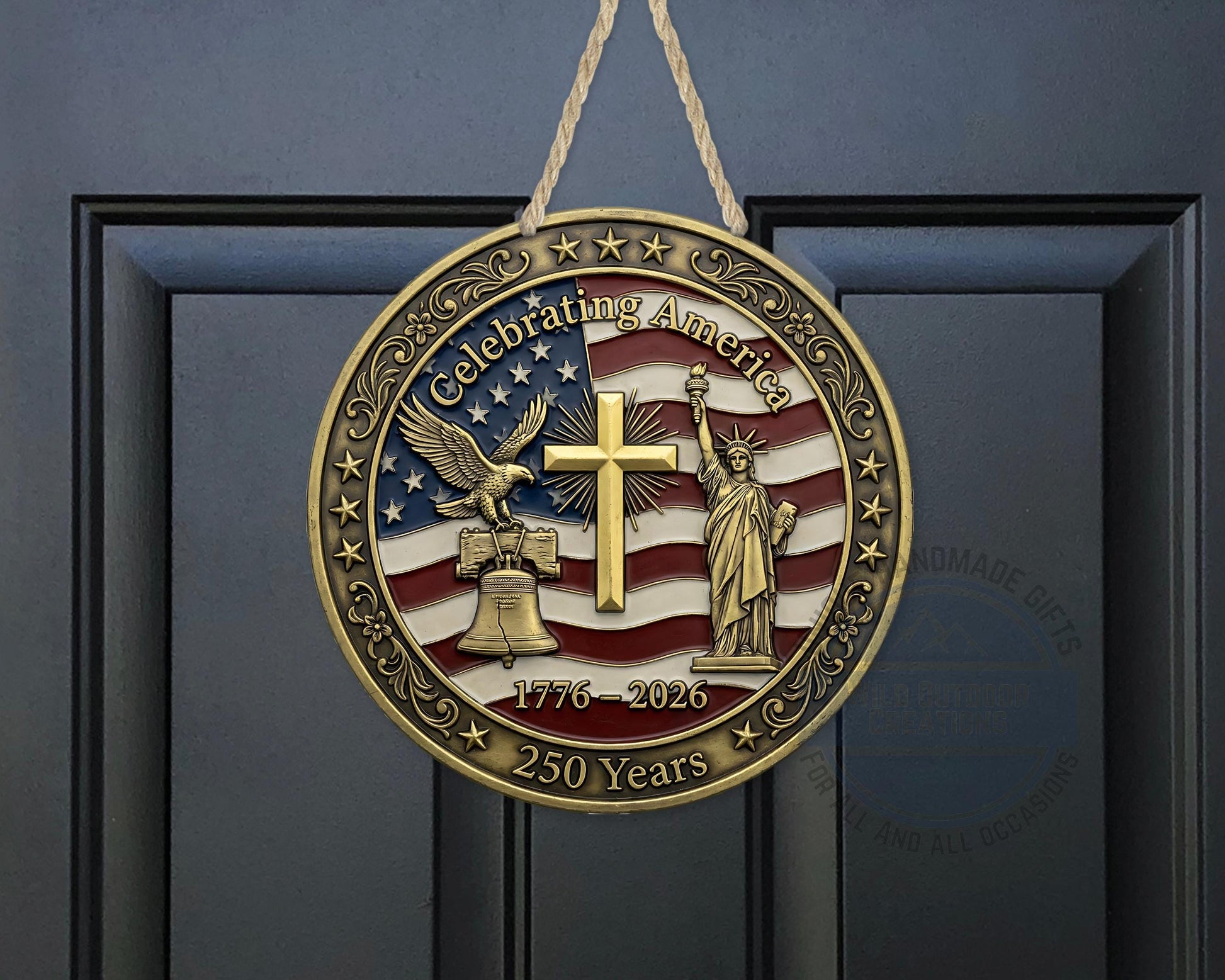 Patriotic Door Decor - America 250 Years Aluminum Door Sign 10" USA Hanger - additional product photo 10