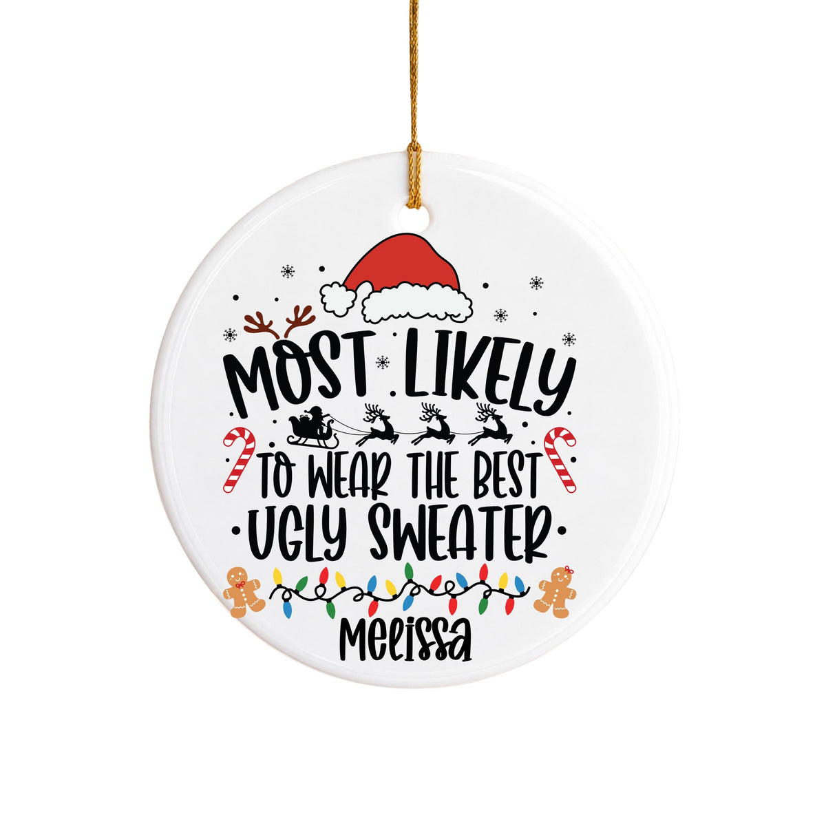 Personalized Christmas Ornament Ugly Sweater Ceramic, Custom Name
